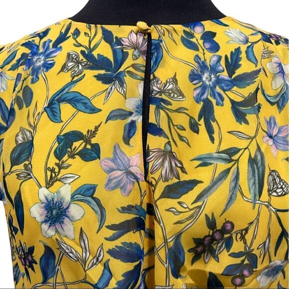 sam Edelman Yellow Retro Floral Printed Flowy Mini Dress Sz M - Picture 4 of 15